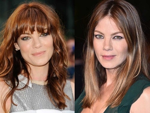 A picture of Michelle Monaghan before (left) and after (right).